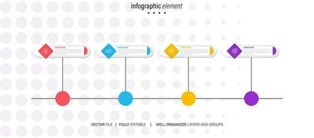 4 Steps Road map modern timeline diagram with circle topic chart and business icons vector