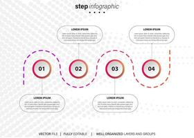 Timeline infographic with infochart. Modern presentation template with 6 spets for business process. Website template on white background for concept modern design. Horizontal layout. vector