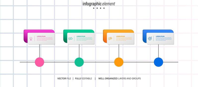 Four step arrow template for presentation. 4 steps options, elements, infographic. vector