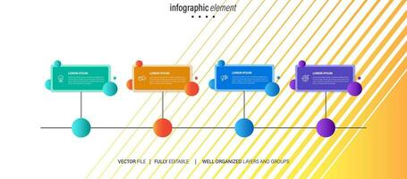 Mind map infographic template or element as a vector with 4 step, process, option, colorful label, icons, semicircular, circular, branch arrow, for sale slide or presentation, minimal, modern style