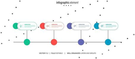 Mind map infographic template or element as a vector with 4 step, process, option, colorful label, icons, semicircular, circular, branch arrow, for sale slide or presentation, minimal, modern style