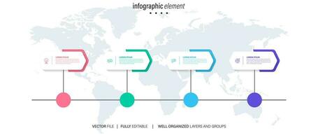 Line step infographic. 4 options workflow diagram, number infograph, process steps chart with line icons. Information vector concept. Illustration of step information chart and infographic