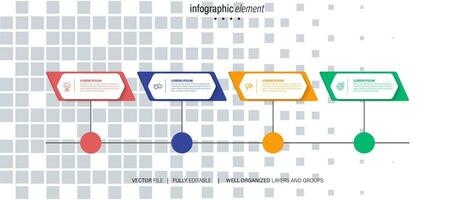 Mind map infographic template or element as a vector with 4 step, process, option, colorful label, icons, semicircular, circular, branch arrow, for sale slide or presentation, minimal, modern style