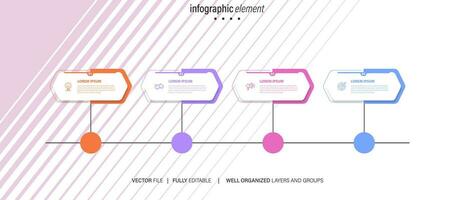 Mind map infographic template or element as a vector with 4 step, process, option, colorful label, icons, semicircular, circular, branch arrow, for sale slide or presentation, minimal, modern style