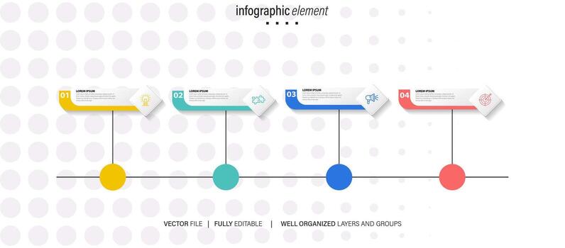 Vector Infographic 3d long circle label, infographic with number 4 options processes.