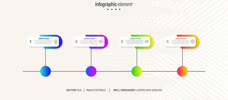 vector infografía 3d largo circulo etiqueta, infografía con número 4 4 opciones procesos.