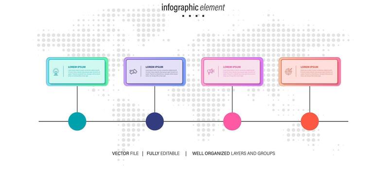 Timeline infographic design with circle for business template. Vector 4 steps.