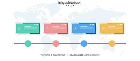 plantilla infográfica vectorial con etiqueta de papel 3d, círculos integrados. concepto de negocio con 4 opciones. para contenido, diagrama, diagrama de flujo, pasos, partes, infografías de línea de tiempo, flujo de trabajo, gráfico. vector