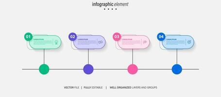 plantilla infográfica vectorial con etiqueta de papel 3d, círculos integrados. concepto de negocio con 4 opciones. para contenido, diagrama, diagrama de flujo, pasos, partes, infografías de línea de tiempo, flujo de trabajo, gráfico. vector