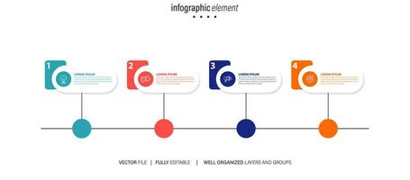 plantilla infográfica vectorial con etiqueta de papel 3d, círculos integrados. concepto de negocio con 4 opciones. para contenido, diagrama, diagrama de flujo, pasos, partes, infografías de línea de tiempo, flujo de trabajo, gráfico. vector