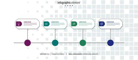 Business infographic element process template design with icons and 4 options or steps. Vector illustration.