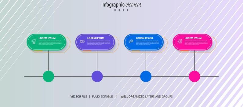 Vector infographic template with four steps or options. Illustration presentation with line elements icons.  Business concept design can be used for web, brochure, diagram