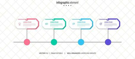 Timeline infographic with infochart. Modern presentation template with 4 steps for business process. Website template on white background for concept modern design. Horizontal layout. vector