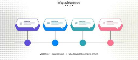 Timeline infographic with infochart. Modern presentation template with 4 steps for business process. Website template on white background for concept modern design. Horizontal layout. vector
