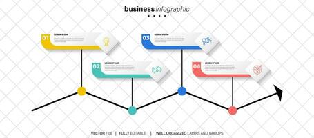 Vector Infographic 3d long circle label, infographic with number 4 options processes.