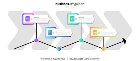 Line step infographic. 4 options workflow diagram, circle timeline number infograph, process steps chart. Linear vector infographics. Process order infographic arrow and steps point illustration