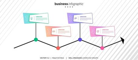 Line step infographic. 4 options workflow diagram, circle timeline number infograph, process steps chart. Linear vector infographics. Process order infographic arrow and steps point illustration