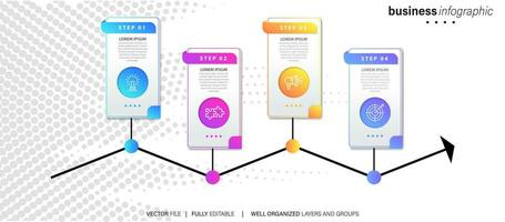 Line step infographic. 4 options workflow diagram, circle timeline number infograph, process steps chart. Linear vector infographics. Process order infographic arrow and steps point illustration