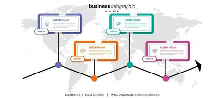 Line step infographic. 4 options workflow diagram, circle timeline number infograph, process steps chart. Linear vector infographics. Process order infographic arrow and steps point illustration