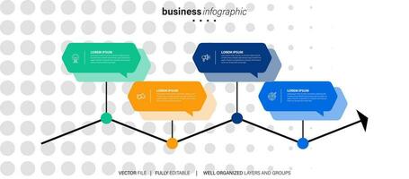 negocio proceso infografía modelo. Delgado línea diseño con números 4 4 opciones o pasos. vector ilustración gráfico diseño