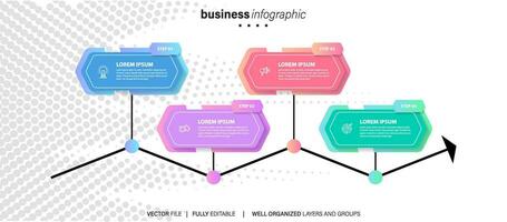 negocio proceso infografía modelo. Delgado línea diseño con números 4 4 opciones o pasos. vector ilustración gráfico diseño