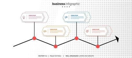 plantilla infográfica vectorial con etiqueta de papel 3d, círculos integrados. concepto de negocio con 4 opciones. para contenido, diagrama, diagrama de flujo, pasos, partes, infografías de línea de tiempo, flujo de trabajo, gráfico. vector