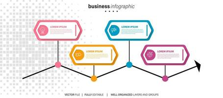 plantilla infográfica vectorial con etiqueta de papel 3d, círculos integrados. concepto de negocio con 4 opciones. para contenido, diagrama, diagrama de flujo, pasos, partes, infografías de línea de tiempo, flujo de trabajo, gráfico. vector