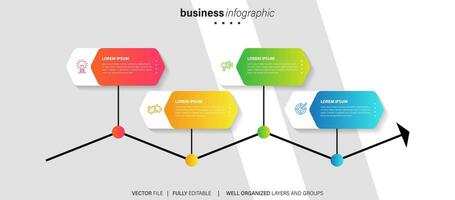 Vector infographic template with 3D paper label, integrated circles. Business concept with 4 options. For content, diagram, flowchart, steps, parts, timeline infographics, workflow, chart.