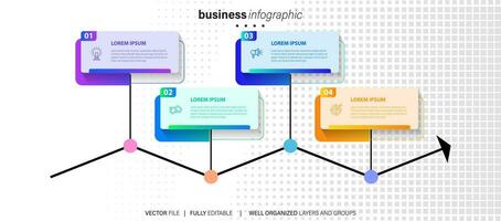 plantilla infográfica vectorial con etiqueta de papel 3d, círculos integrados. concepto de negocio con 4 opciones. para contenido, diagrama, diagrama de flujo, pasos, partes, infografías de línea de tiempo, flujo de trabajo, gráfico. vector