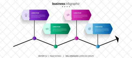 plantilla infográfica vectorial con etiqueta de papel 3d, círculos integrados. concepto de negocio con 4 opciones. para contenido, diagrama, diagrama de flujo, pasos, partes, infografías de línea de tiempo, flujo de trabajo, gráfico. vector