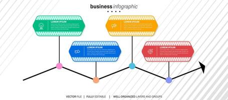 plantilla infográfica vectorial con etiqueta de papel 3d, círculos integrados. concepto de negocio con 4 opciones. para contenido, diagrama, diagrama de flujo, pasos, partes, infografías de línea de tiempo, flujo de trabajo, gráfico. vector