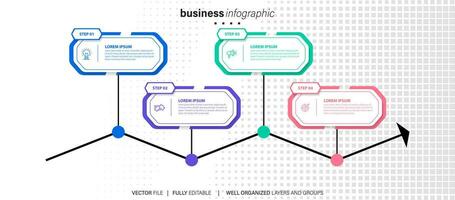 plantilla infográfica vectorial con etiqueta de papel 3d, círculos integrados. concepto de negocio con 4 opciones. para contenido, diagrama, diagrama de flujo, pasos, partes, infografías de línea de tiempo, flujo de trabajo, gráfico. vector