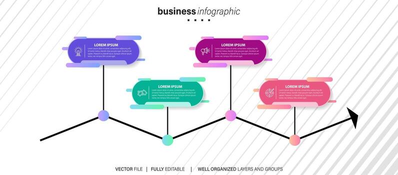 Four text box infographic elements. Business template for presentation. Vector concept with 4 options or steps.