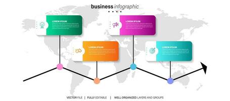 plantilla infográfica vectorial con etiqueta de papel 3d, círculos integrados. concepto de negocio con 4 opciones. para contenido, diagrama, diagrama de flujo, pasos, partes, infografías de línea de tiempo, flujo de trabajo, gráfico. vector