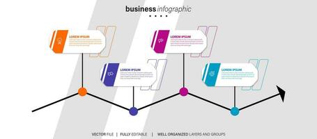 Concept of business model with 4 successive steps. Four colourful graphic elements. Timeline design for brochure, presentation. Infographic design layout vector