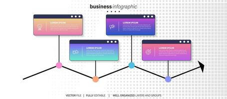 concepto de negocio modelo con 4 4 sucesivo pasos. cuatro vistoso gráfico elementos. cronograma diseño para folleto, presentación. infografía diseño diseño vector