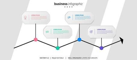 Business infographic element process template design with icons and 4 options or steps. Vector illustration.