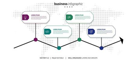 Vector infographic template with four steps or options. Illustration presentation with line elements icons.  Business concept design can be used for web, brochure, diagram