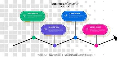 Business infographic element process template design with icons and 4 options or steps. Vector illustration.