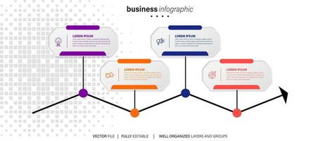 Timeline infographic with infochart. Modern presentation template with 4 steps for business process. Website template on white background for concept modern design. Horizontal layout. vector