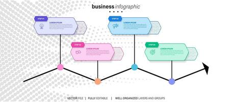 Business infographic element process template design with icons and 4 options or steps. Vector illustration.