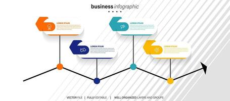 Timeline infographic with infochart. Modern presentation template with 4 steps for business process. Website template on white background for concept modern design. Horizontal layout. vector