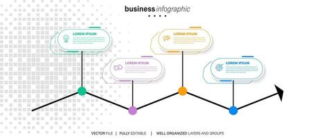 Timeline infographic with infochart. Modern presentation template with 4 steps for business process. Website template on white background for concept modern design. Horizontal layout. vector