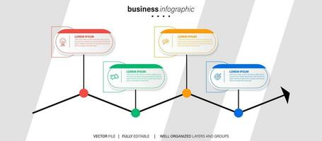 Timeline infographic with infochart. Modern presentation template with 4 steps for business process. Website template on white background for concept modern design. Horizontal layout. vector