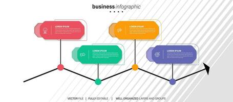 Concept of business model with 4 successive steps. Four colourful graphic elements. Timeline design for brochure, presentation. Infographic design layout vector