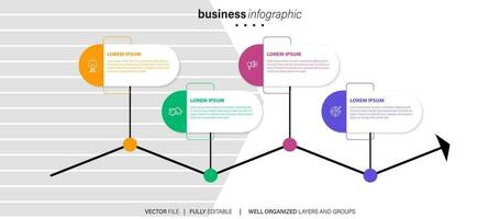 Timeline infographic with infochart. Modern presentation template with 4 steps for business process. Website template on white background for concept modern design. Horizontal layout. vector
