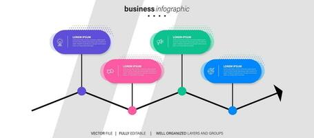 Timeline infographic with infochart. Modern presentation template with 4 steps for business process. Website template on white background for concept modern design. Horizontal layout. vector