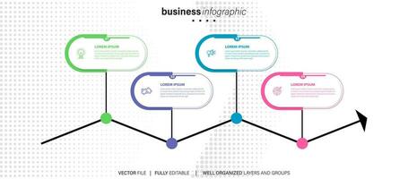 Timeline infographic with infochart. Modern presentation template with 4 steps for business process. Website template on white background for concept modern design. Horizontal layout. vector