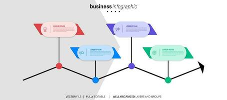 Concept of business model with 4 successive steps. Four colorful graphic elements. Timeline design for brochure, presentation. Infographic design layout vector