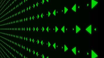 Animation of glowing right and left green neon arrows. Looped Neon Lines abstract VJ background Futuristic laser backgroundSeamless loop Arrows flashing on and off in sequence Matrix beam fashion show video